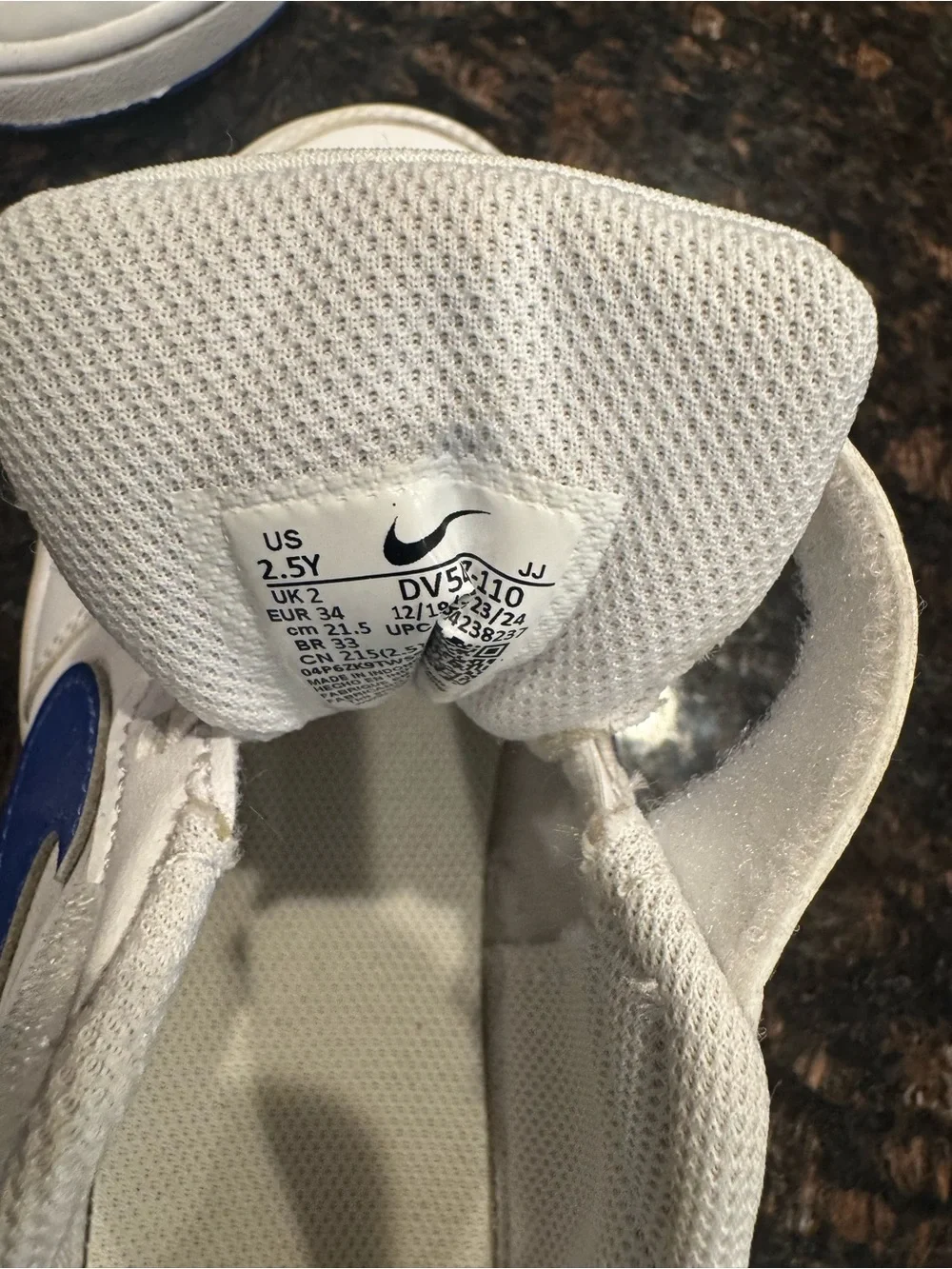 Nike Court Borough Low Recraft Kids White Sneakers with Blue Swoosh and Strap
